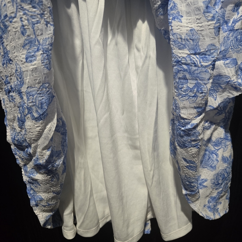 Trixxi Blue and White Floral Mini Dress Puff Sleeve Lined Size Small - Picture 9 of 9